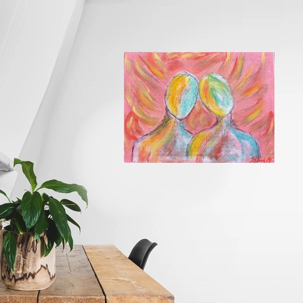 LOVE Original Acrylic Painting Signed by Artist Wall Decor Art Couple Romance